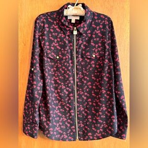 MICHAEL Michael Kors Floral Black and red Women's zip front tunic blouse